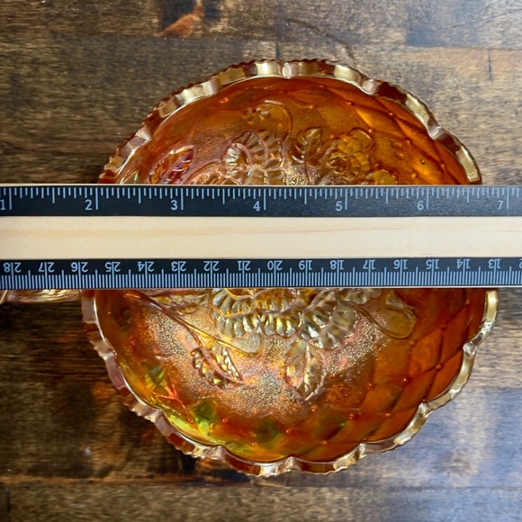 ANTIQUE IMPERIAL CARNIVAL GLASS QUILTED PANSY NAPPY BOWL RUBYGOLD MARIGOLD - Picture 9 of 10